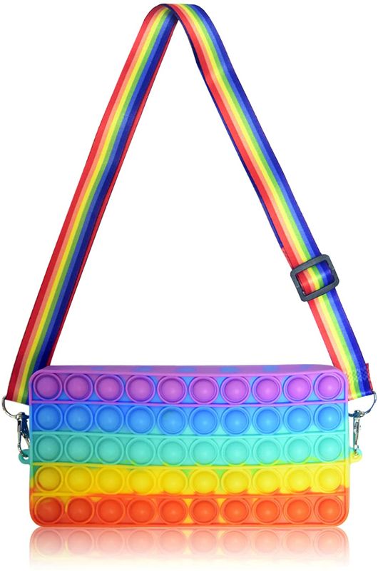 Photo 1 of LUOWAN Fidget Toys for Girls 10-12 Pop Purse Women Bag Handbags Rainbow Fidget Purse for Girls Backpack Kids Toddler Push Bubble Sensory Fidget Poppers School Colorful Purse
