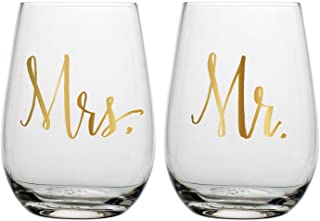 Photo 1 of Creative Brands Slant Collections - Set of 2 Stemless Wine Glasses, 20-Ounce, Mr & Mrs