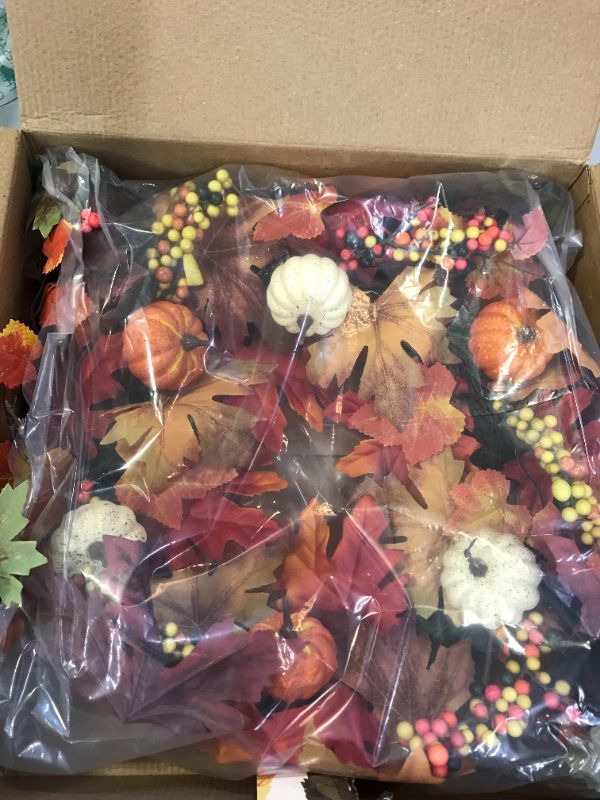 Photo 2 of Artificial Maple Leaf with Pumpkin Wreath.Suitable for Thanksgiving.is a Good Gift
(DAMAGES TO PACKAGING)