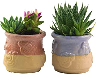 Photo 1 of Ceramic Planter Rustic Flower Pots - Sets of 2 Vintage Hand Painted Rose Decor Planter Pots 