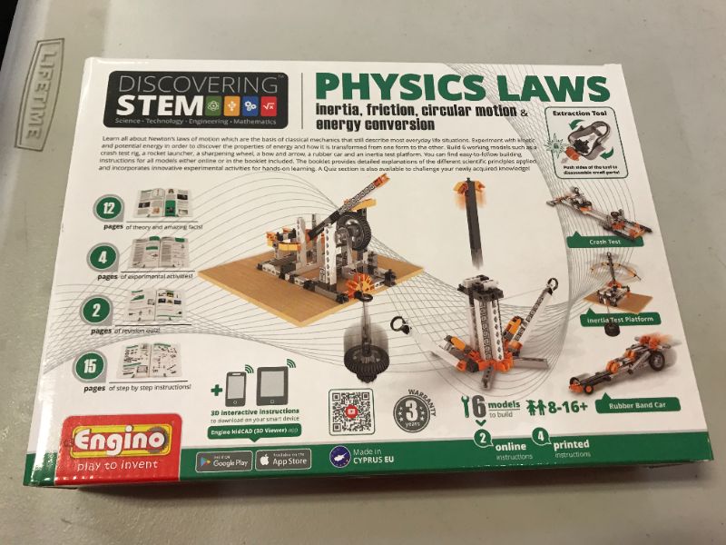 Photo 2 of Engino ENG-STEM902 Physics Laws-Inertia, Friction, Circular Motion and Energy Conservation Building Set (118 Piece) Blue
