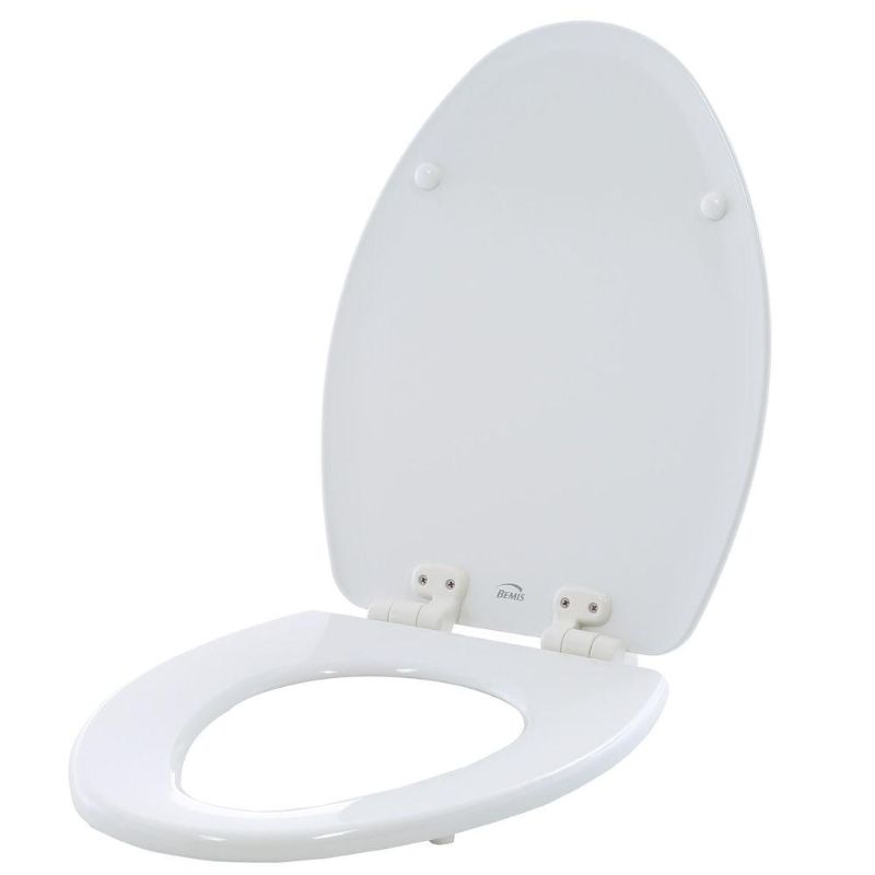 Photo 1 of BEMIS Jamestown Adjustable Slow Close Never Loosens Elongated Closed Front Toilet Seat in White
