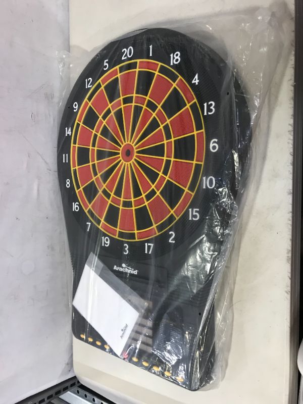 Photo 4 of Arachnid Cricket Pro 800 Electronic Dartboard with NylonTough Segments for Improved Durability and Playability and Micro-thin Segment Dividers for ReducedBounce-outs , Black
(MISSING ACCESSORIES, PLUG AND DARTS,UNABLE TO TEST, MAJOR DAMAGES TO PACKAGING )