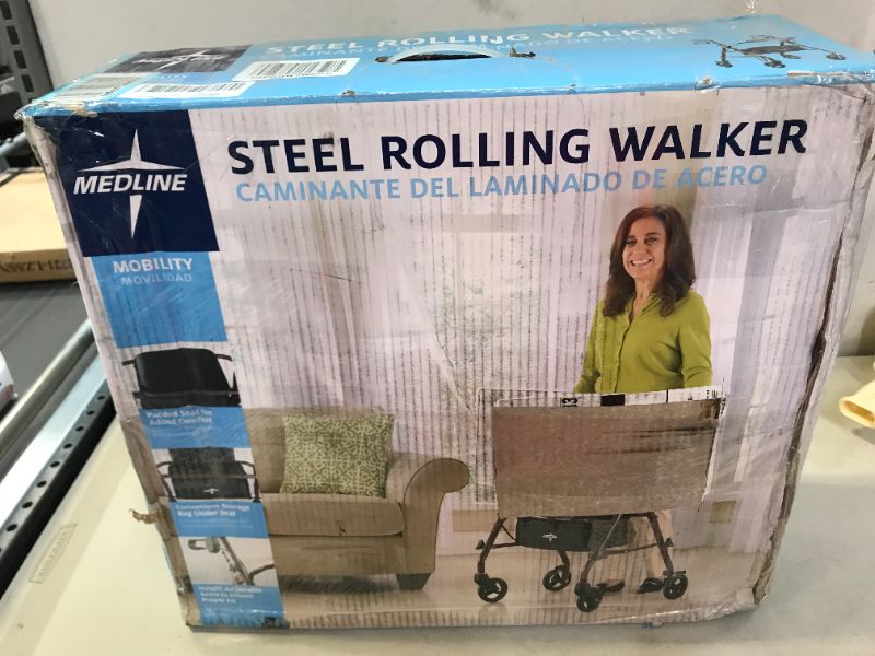 Photo 5 of Medline Steel Rollator Walker Burgundy 350 lbs Capacity MAJOR DAMAGES TO PACKAGING 