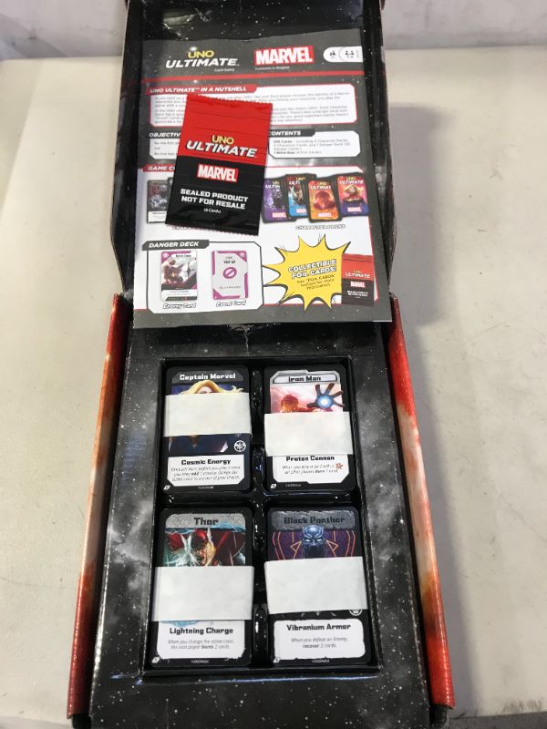 Photo 2 of UNO Ultimate Marvel Card Game with 4 Collectible Foil Cards, Character-Themed Decks & Special Rules, Gift for Game Night, Ages 7 Years & Older
MAJOR DAMAGES TO PACKAGING, BRAND NEW