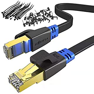 Photo 1 of 15 ft Cat 8 Ethernet Cable Flat Black Zosion High Speed 2000MHz 40Gbps Gigabit Internet Network Cord RJ45 Connector with Gold Plated SFTP Patch LAN Cable for Router Modem Gaming Xbox
