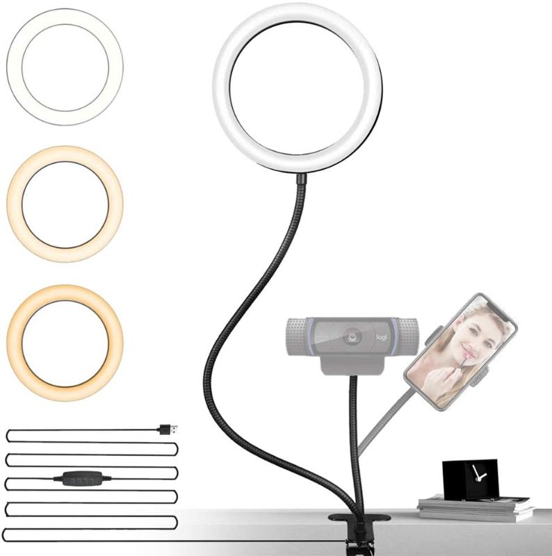 Photo 1 of NexiGo 6 Inch LED Selfie Ring Light with Cell Phone Holder, Flexible Arms for Web Camera, 3 Dimmable Colors, 10 Brightness Levels, for Desk, Bed, Office, Makeup, YouTube, Video, Live Steaming
