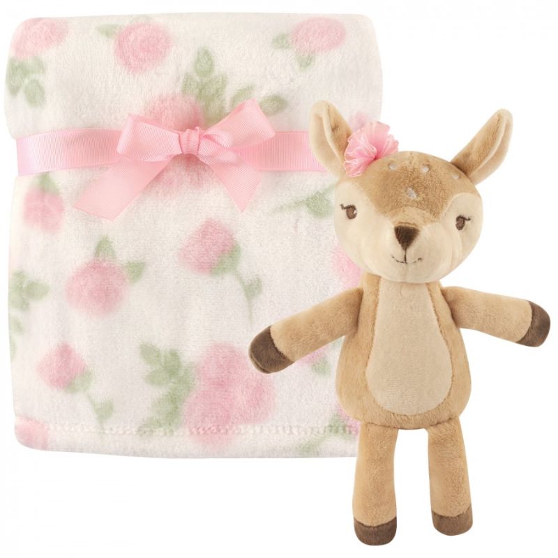 Photo 1 of Hudson Baby Infant Girl Plush Blanket with Toy, Fawn, One Size
