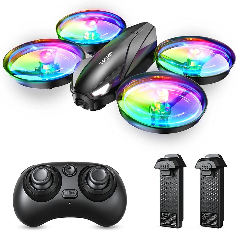 Photo 1 of Drone for Kids, Mini RC Drone Toy with 7 Colors LED Lights, 3 Speeds Adjustable, 3D Flips, Tomzon A31 Kids Drones for Beginners Boys Girls Birthday Gifts, Headless Mode, Altitude Hold, 2 Batteries
