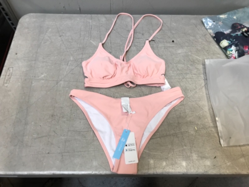 Photo 1 of Sweet Pink Solid Lace Up Bikini (S)