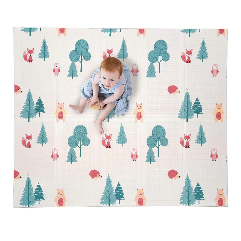 Photo 1 of JumpOff Jo - Large Waterproof Foam Padded Play Mat for Infants, Babies, Toddlers, Play & Tummy Time, Foldable Activity Mat, 70 in. x 59 in. - Woodland Rainbow
