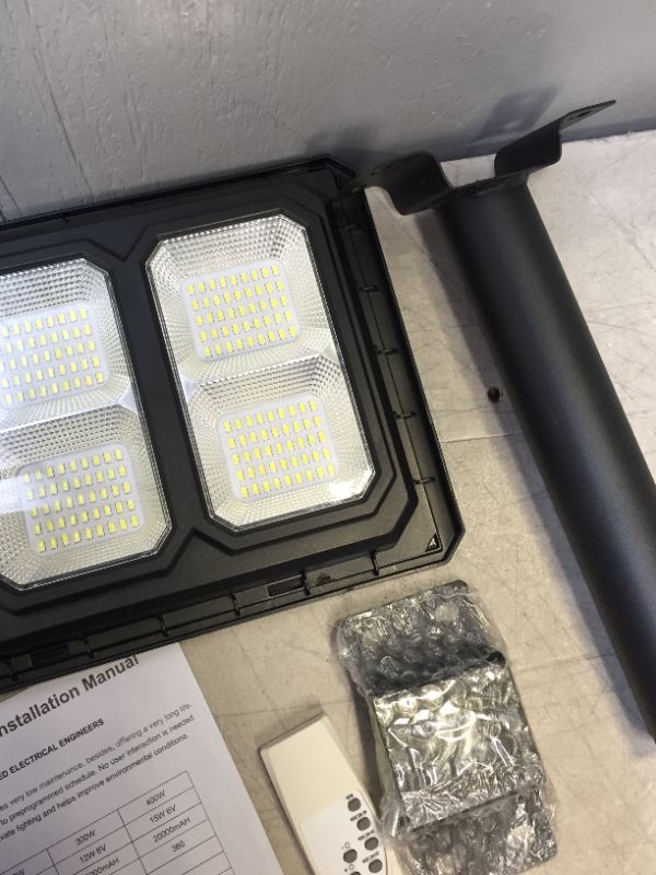 Photo 1 of 400W Solar Street Light Outdoor 40000 Lumens Dusk to Dawn Motion Sensor Solar Lights Outdoor IP65 Waterproof LED Flood Light Solar Powered with Remote Control for Parking Lot,Street,Yard
 (unable to test in facilities)
