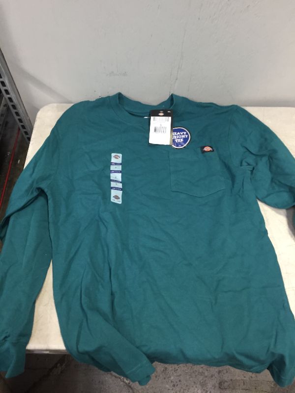 Photo 3 of Dickies Men's Long Sleeve Heavyweight Crew Neck T-Shirt - Pacific Green Size S (WL450)
size S