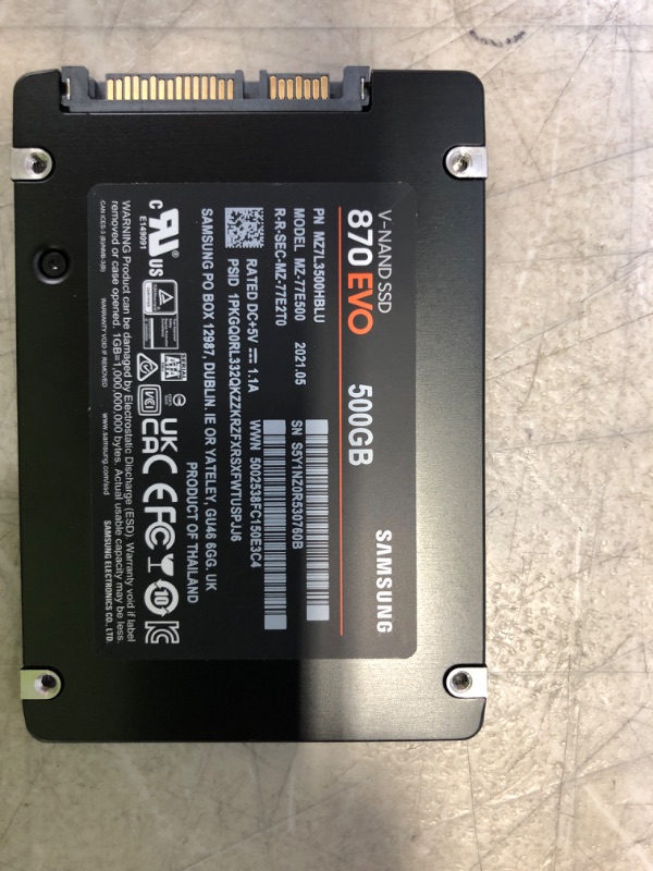 Photo 3 of Samsung 870 EVO 500GB SATA 2.5" Internal Solid State Drive (SSD) (MZ-77E500)
