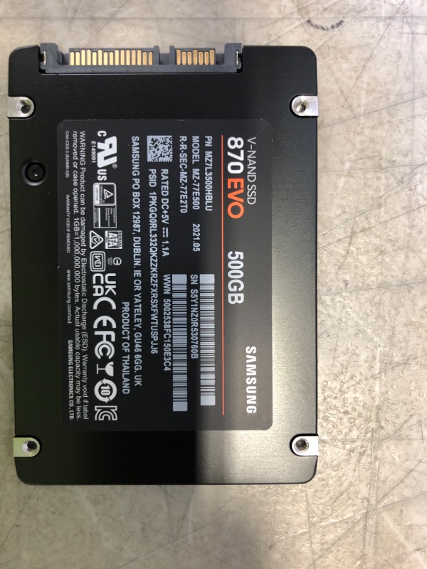 Photo 1 of Samsung 870 EVO 500GB SATA 2.5" Internal Solid State Drive (SSD) (MZ-77E500)
