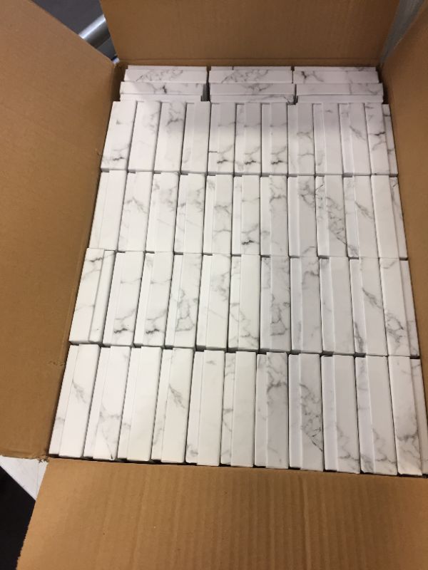 Photo 1 of 3 1/2" x 3 1/2" x 1" Marble White Cotton Filled Paper Box 100 pcs