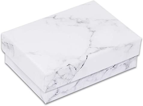 Photo 1 of 3 1/2" x 3 1/2" x 1" Marble White Cotton Filled Paper Box 100 pcs