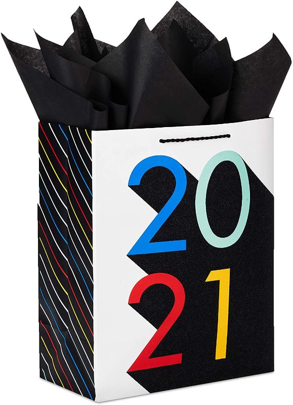 Photo 1 of Hallmark 13" Large 2021 Graduation Gift Bag with Tissue Paper (Rainbow with Black Glitter) for High School, College, Kindergarten, 8th Grade and More(3PACK)