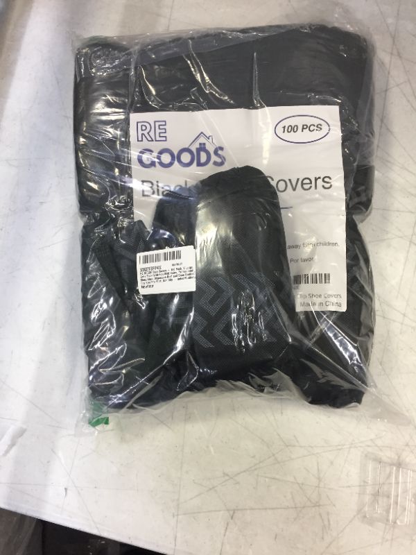 Photo 1 of RE GOODS Shoe Covers - 100 Pack, X Large, Extra Thick With Non Skid Soles, Professional Sleek Black Disposable Boot and Shoe Booties, One Size Fits Most, Non Slip - Indoor/Outdoor