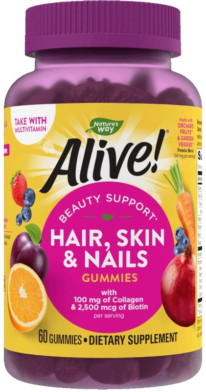 Photo 1 of Nature's Way Alive! Hair, Skin & Nails Gummies, with Biotin and Collagen, Beauty Support*, 60 Strawberry Flavored Gummies(2) EXP 5/22