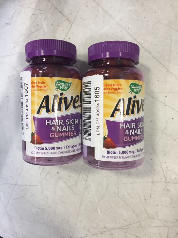 Photo 2 of Nature's Way Alive! Hair, Skin & Nails Gummies, with Biotin and Collagen, Beauty Support*, 60 Strawberry Flavored Gummies(2) EXP 5/22