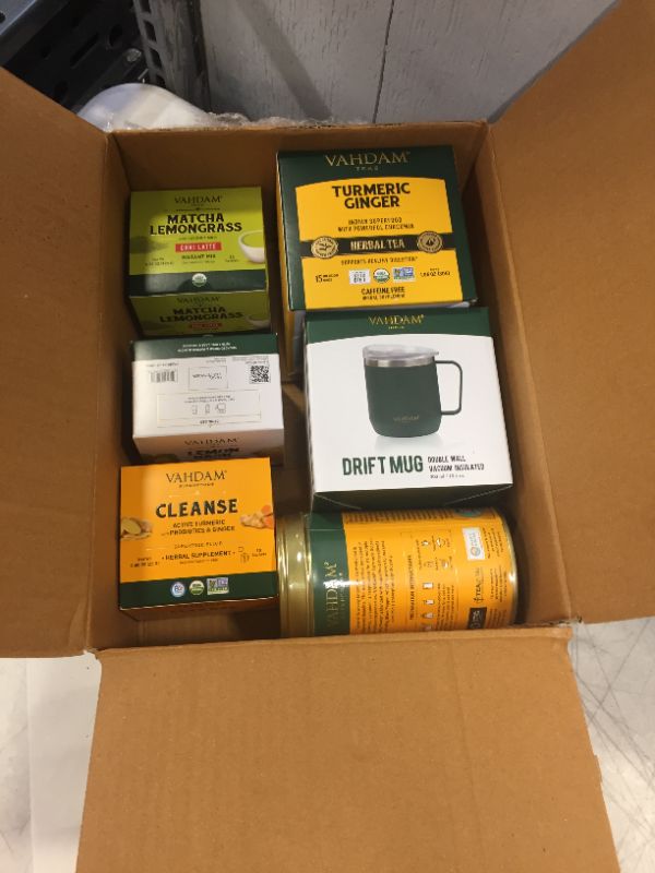 Photo 1 of BB10/21-3/23
VAHDAM Wellness Assorted Bundle | Matcha Lemongrass Instant Latte | Turmeric Ginger Herbal Tea | Turmeric Ashwagandha Latte Mix | Cleanse Superfood Elixir | Lemon Basil Instant Iced Tea | Drift Mug