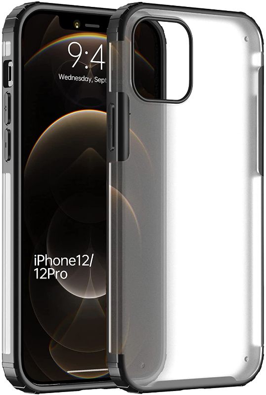 Photo 1 of WLONS Compatible with iPhone 12/12 Pro Case - Phone Armor - Matte Translucent - Shock/Shatterproof - Slim - Hybrid Materials - Wireless Charging(6.1 inch) -Black (2)