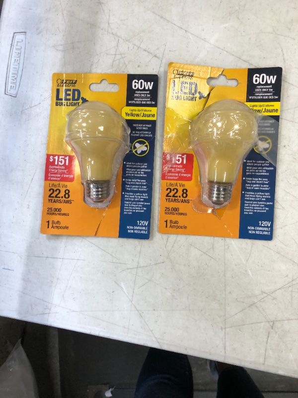Photo 2 of 60-Watt Equivalent A19 5-Watt Medium E26 Base Non-Dimmable Yellow Colored Bug LED Light Bulb (2)