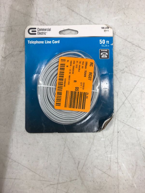Photo 2 of 50 ft. Telephone Line Cord - White-CE Tech-50FT LINE Cord 4C WH