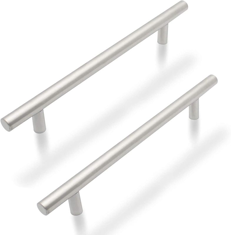 Photo 1 of 6 Pack Kitchen Cabinet Pulls 4in Hole Center, Contemporary T Bar Cabinet Handles Satin Nickel Stainless Steel Kitchen Cabinet Hardware for Bathroom