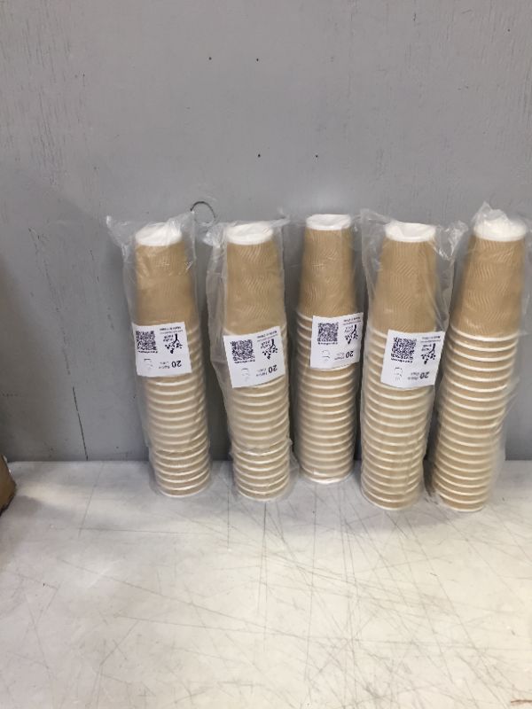 Photo 1 of 100 Pack] Disposable Hot Cups - 16oz Brown Double Wall Insulated Ripple Sleeves To Go Coffee Cups - Kraft Hot Beverage Cups for Chocolate, Tea, and Cocoa Drinks - Sturdy and Eco Friendly