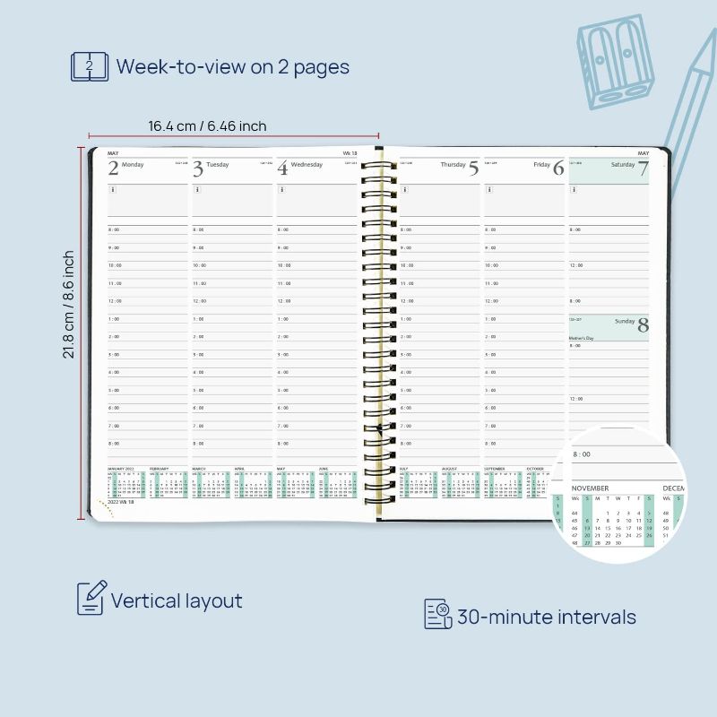 Photo 1 of POPRUN 2022 Planner Weekly and Monthly 6.5" x 8.5" - Agenda2021- 2022 with Hourly Time Slots, Monthly Expense & Notes, Inner Pocket, Vegan Leather Soft Cover - Grey