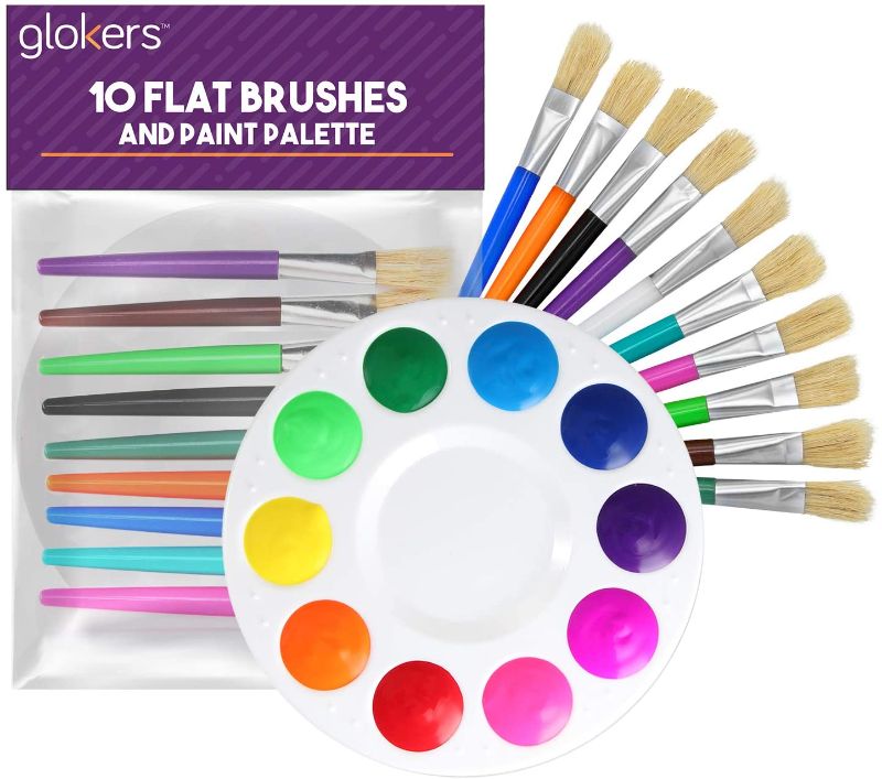 Photo 3 of glokers 10-Piece Kid's Paint Brushes Set with Paint Palette and 6 Colors Washable Paint Set for Kids - 2-Ounce Bottles of Bold, Vibrant Non-Toxic Kids Paints |