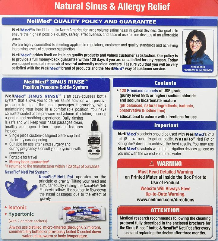 Photo 1 of NeilMed Sinus Rinse All Natural Relief Premixed Refill Packets 100 Count (Pack of 1)