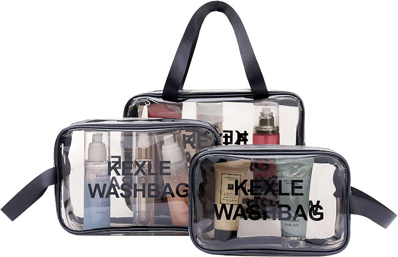 Photo 1 of 3Pcs Large medium.smallClear Makeup Bags Set, PVC Waterproof Cosmetic Toiletry Organizer Bags with Zipper, plane?Portable Transparent Luggage Pouch for Traveling, Vacation and Bathroom.