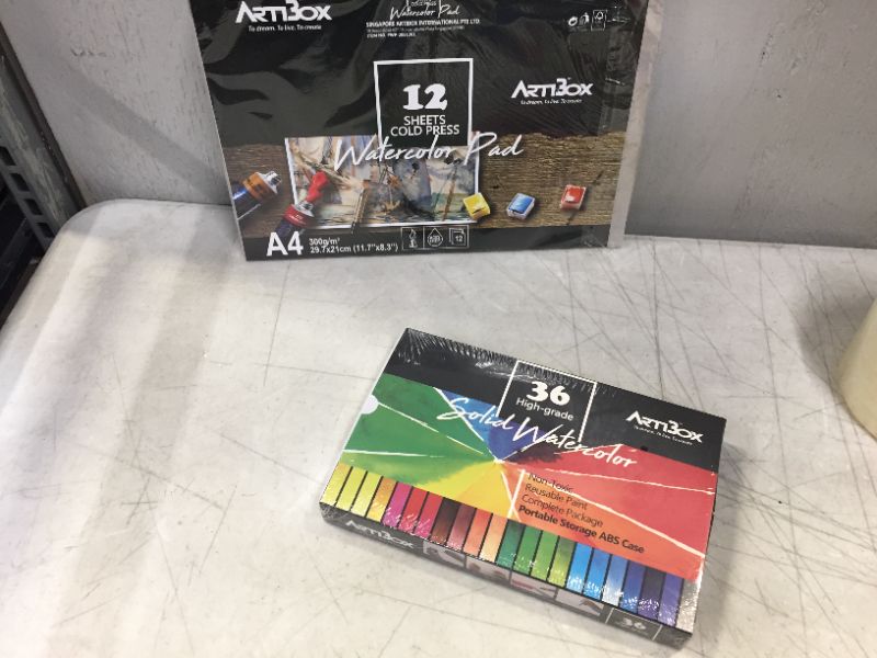Photo 2 of 36 Watercolor Paint Set by Artibox - 2 Water Squeeze Brushes - 12 Watercolor Paper Sheet - Half Pans Colors - Art Supplies