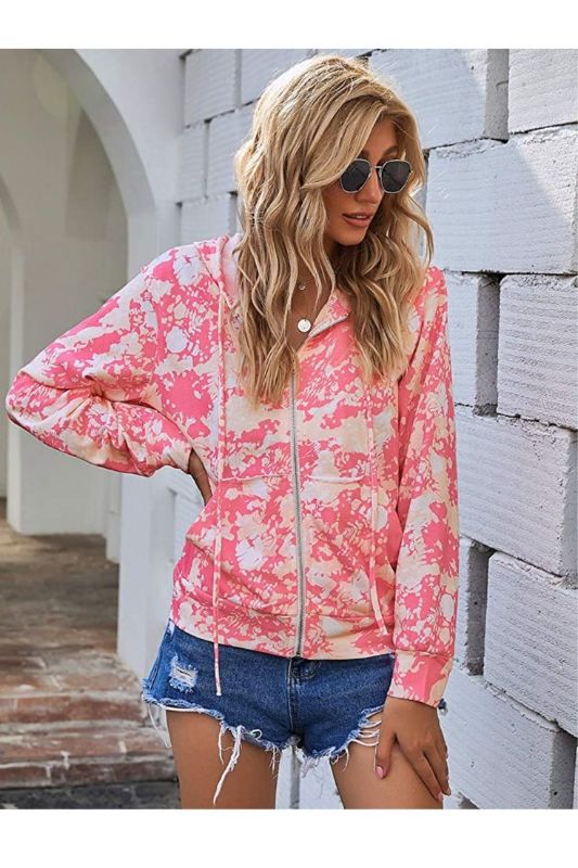 Photo 1 of LookbookStore Women Tie Dye Knit Active Hoodie Long Sleeves Zip Up Sweatshirt Top S