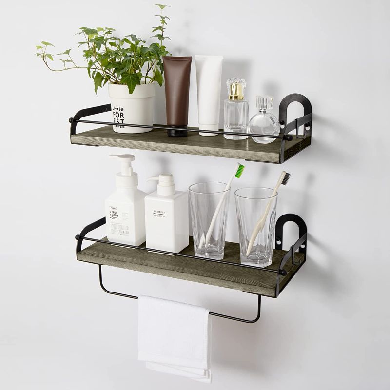 Photo 1 of Bathroom Shelves, Wall Shelves with Towel Bar for Shower, Floating Shelves Wall Mounted for Bathroom Organizer and Storage, Spice Wine Coffee Shelves for Kitchen Wall Storage