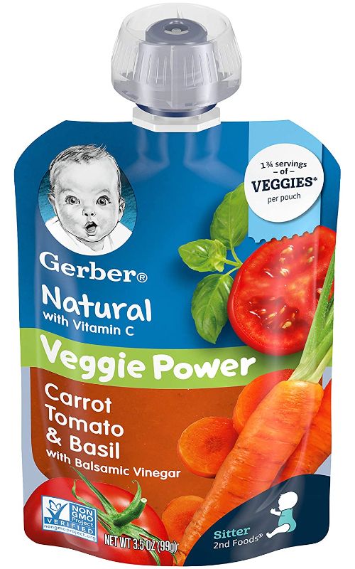 Photo 1 of Gerber 2nd Foods Natural with Vitamin C Veggie Power Pouch, Carrot Tomato & Basil, 3.5 OZ (6CT)EXP 2/28/22