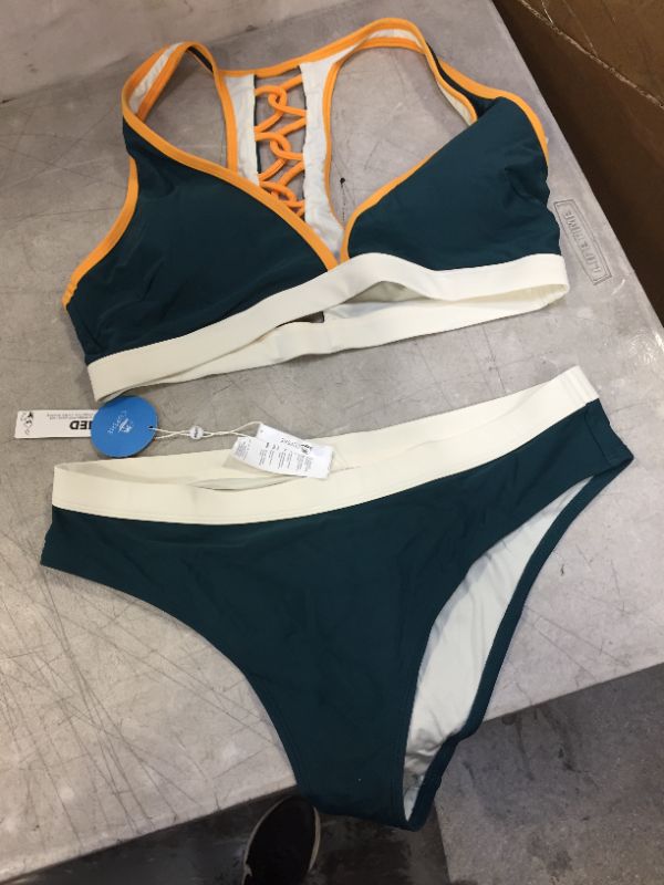 Photo 1 of CUPSHE SWIMSUIT DARK TEAL/WHITE/ORANGE LARGE 