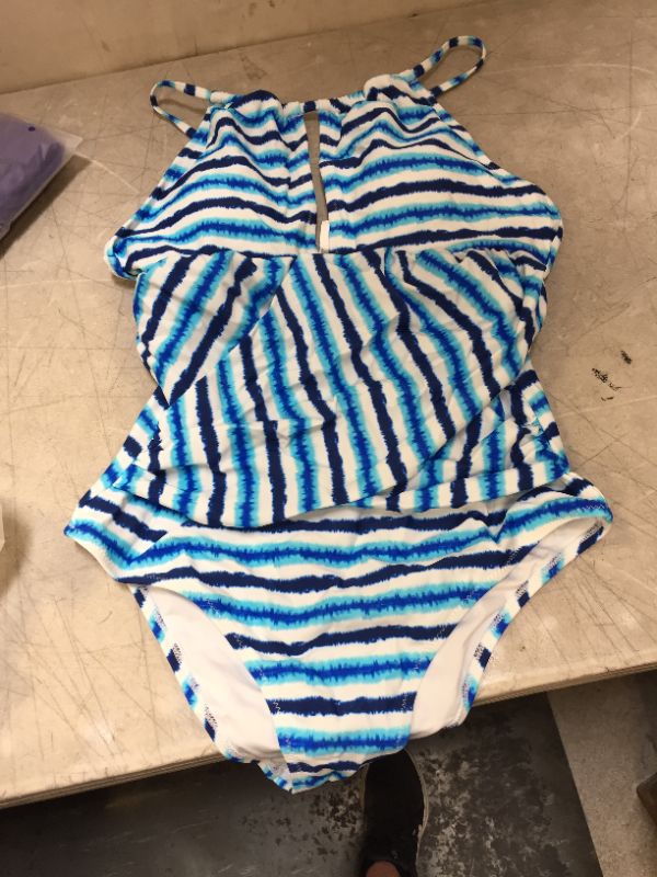 Photo 2 of CUPSHE LARGE Blue Watercolor Stripe One Piece Swimsuit