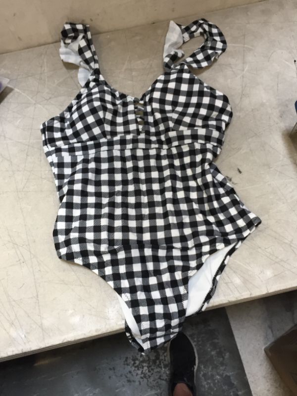 Photo 2 of CUPSHE LARGE Black And White Gingham Ruffle One Piece Swimsuit