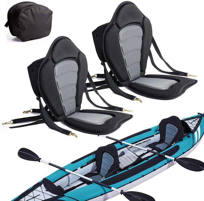 Photo 1 of 2 Pack of Kayak Seat Deluxe Padded Canoe Backrest Seat Sit On Top Cushioned Back Support SUP Paddle Board Seats with Detachable Storage Bag 4 Adjustable Straps for Kayaking Canoeing Rafting Fishing