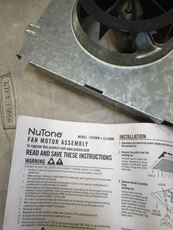 Photo 5 of Broan Nutone Replacement Motor/Wheel 50 CFM Nutone 696N A Housing (C350BN) (unable to test in facilities)