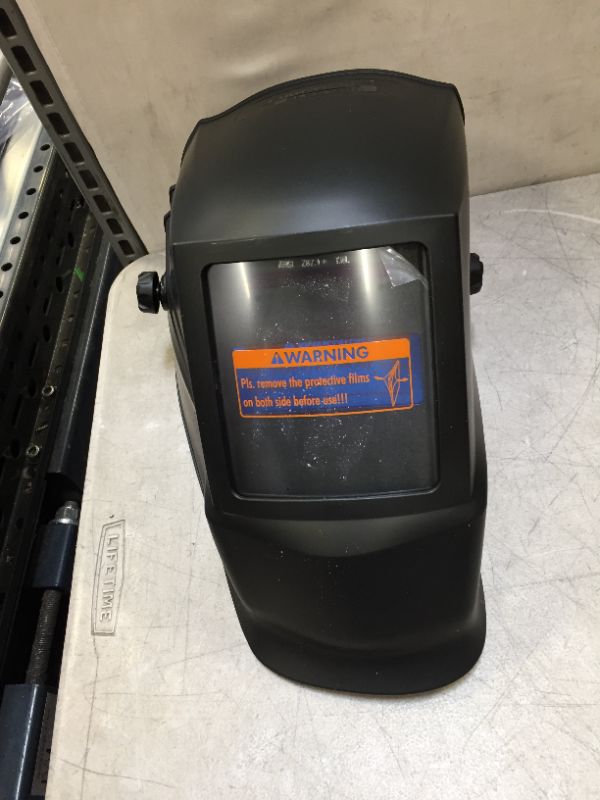 Photo 2 of Lincoln Electric Lincoln Electric Welding Helmet Kit: Auto-Darkening, Black, W9 to W13, 3.82 in x 1.73 in, Analog 9helmet is a bit bent)