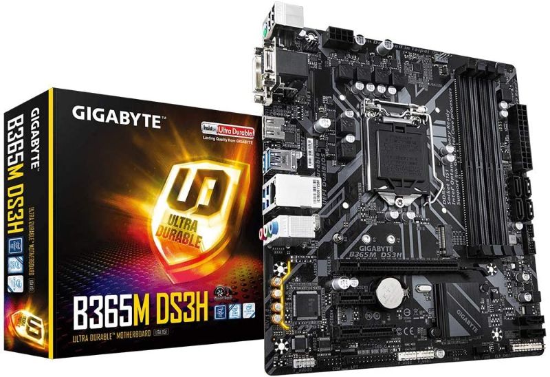 Photo 1 of GIGABYTE B365M DS3H (LGA1151/Intel/Micro ATX/USB 3.1 Gen 1 (USB3.0) Type A/DDR4/Motherboard), 10.43 x 10.43 x 2.12 inches
