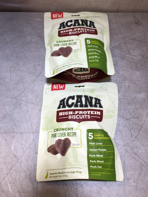 Photo 2 of ACANA Crunchy Biscuits Dog Treats, Pork Liver Recipe, High Protein, Large, DAC3474-9OZ
2 PACK - BB MAY - 7 - 22 