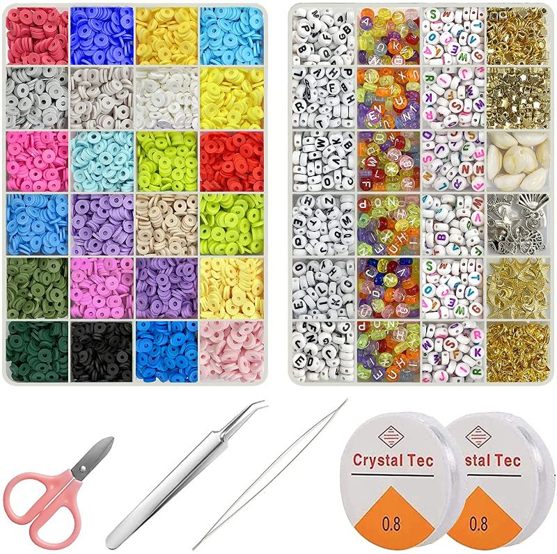 Photo 1 of Aenamer Clay Beads 6mm 5900 pcs Flat Round Polymer Clay Spacer Beads with Pendant Kit for DIY Jewelry Making Bracelets Necklace
