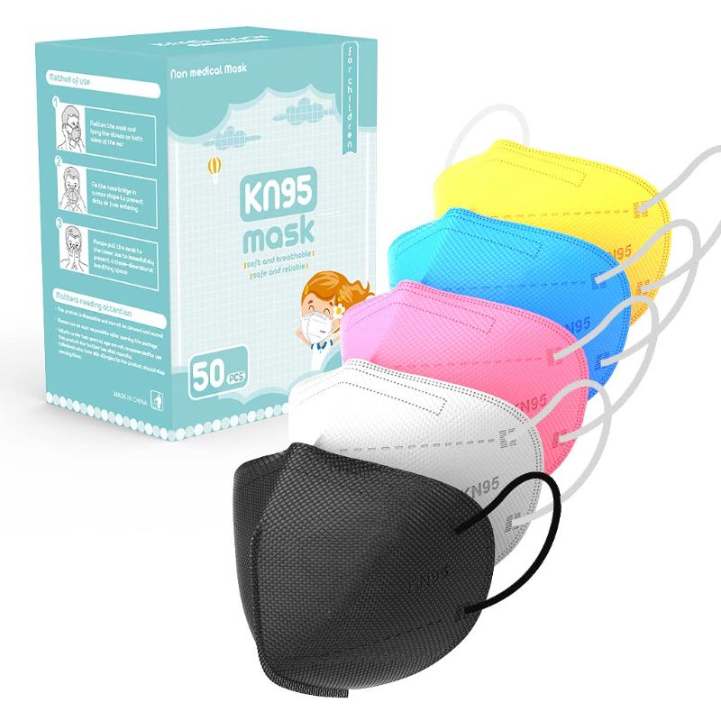 Photo 1 of LEVENIS 50 Pcs Kids KN95 Face Masks Multicolor Kid Face Mask 5-Ply Disposable Face Masks Filter Efficiency?95% Protection Against PM2.5, Fire Smoke, Dust Cup Dust Mask Pack Of 50
