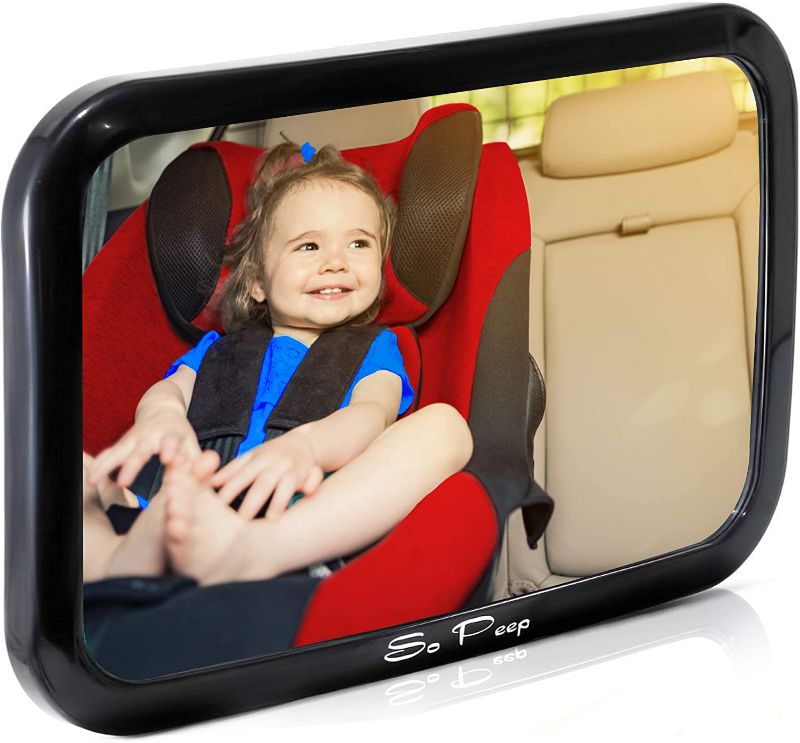 Photo 1 of So Peep Baby Car Mirror - Adjustable, Extra Large Backseat Safety Mirrors with Wide-Angle View and Headrest Straps for Rear-Facing Infant Car Seats - Newborn Essentials?
